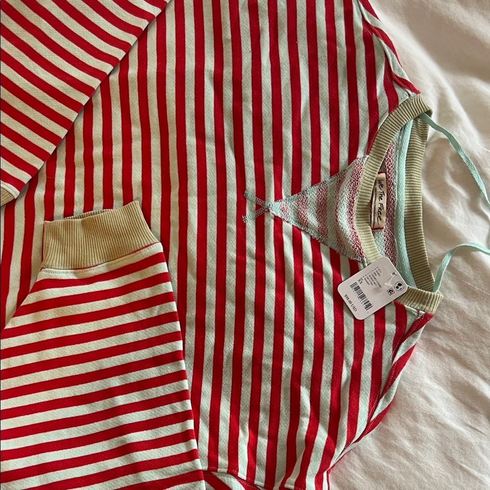We The Free Red and White Striped Long Sleeve Tee